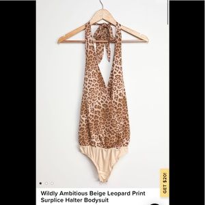 NWT! Lulu’s Beige Leopard Print Halter Bodysuit